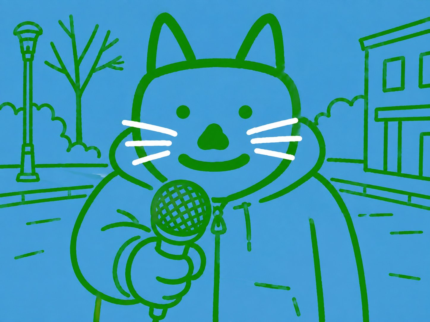 Kat as a news reporter holding a microphone